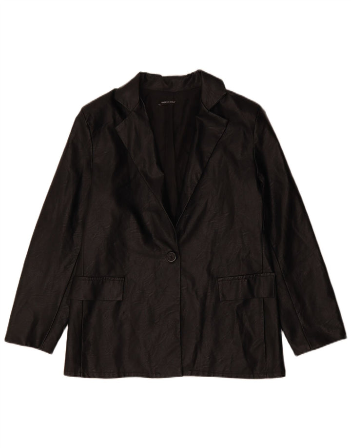 ВИНТАЖНЫЙ женский пиджак из искусственной кожи на 1 пуговице, Великобритания 12, средний черный