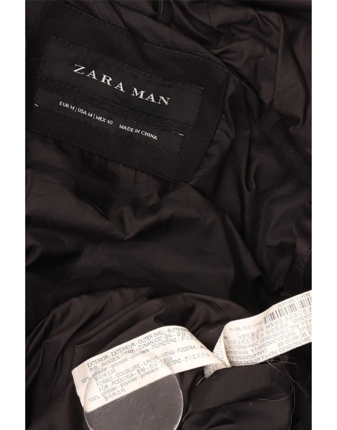 Мужская стеганая куртка Zara UK 38, средний черный полиэстер
