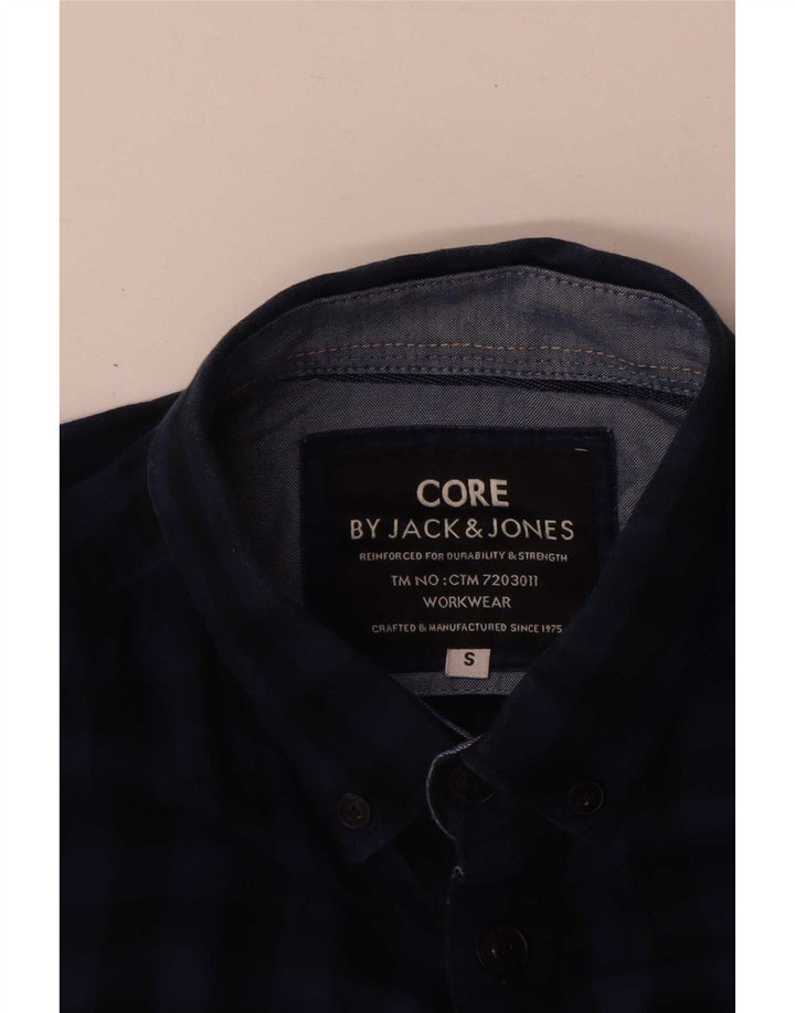 Мужская рабочая рубашка Jack & Jones, маленькая, темно-синяя, в мелкую клетку, хлопок