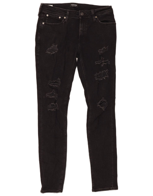 Мужские потертые джинсы скинни Jack & Jones W32 L32, черный хлопок