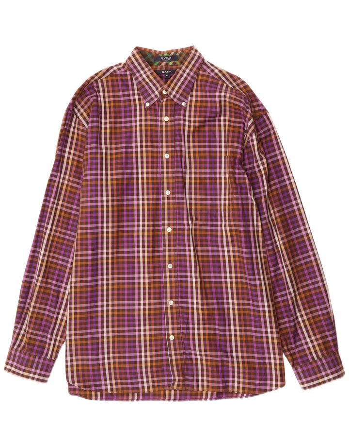 Мужская рубашка стандартного кроя Gant XL, фиолетовая, хлопковая в мелкую клетку