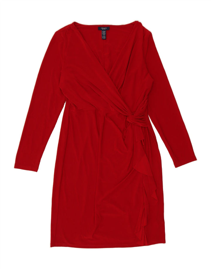 CHAPS Womens Ruffle Front Long Sleeve Shift Dress UK 18 XL Red Polyester Vintage Chaps and Second-Hand Chaps from Messina Hembry 