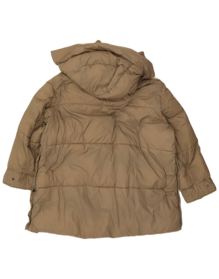 Женское длинное стеганое пальто с капюшоном Zara UK 18 XL, бежевый полиэстер
