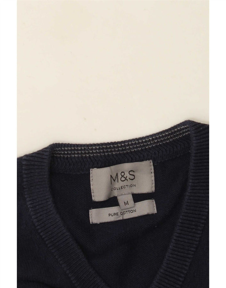 Мужской джемпер с v-образным вырезом Marks & Spencer, средний темно-синий хлопковый свитер