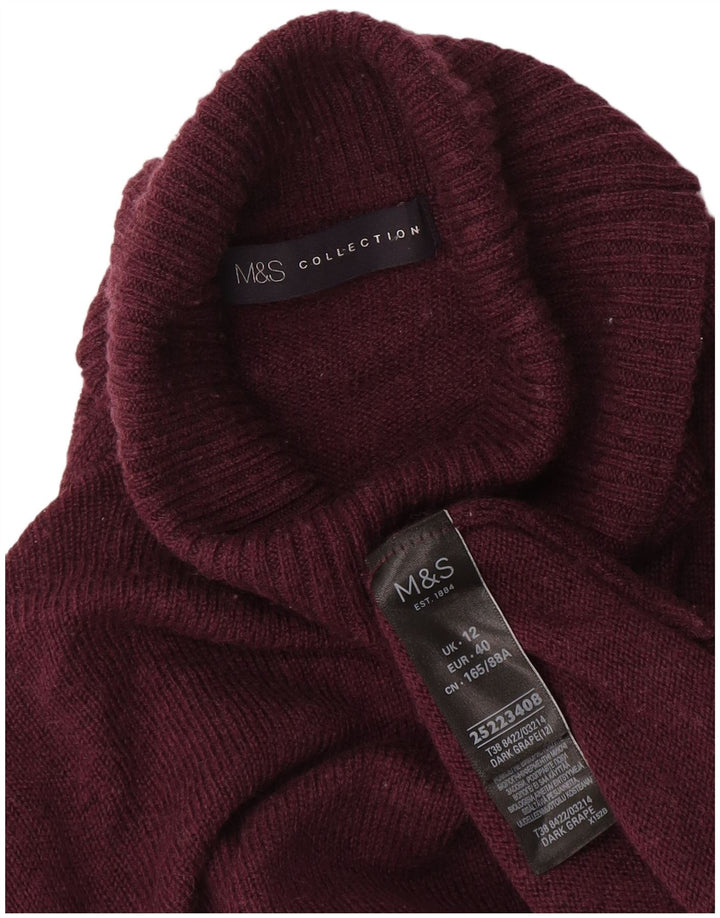 Женский джемпер с высоким воротником Marks & Spencer UK 12, средний бордовый шерстяной свитер