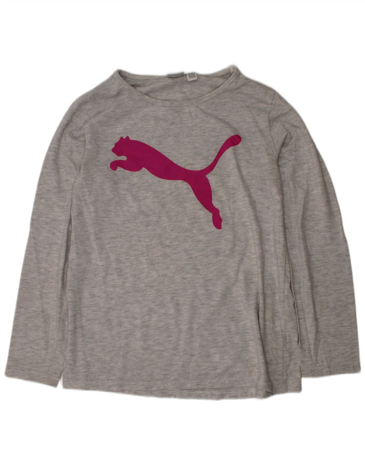 Топ с рисунком для девочек Puma, длинный рукав, 10–11 лет, средний серый хлопок, серый цвет