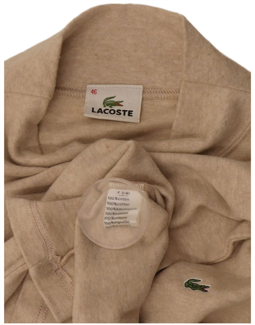 Lacoste Женский топ с длинным рукавом, размер 46 XL, бежевый хлопок