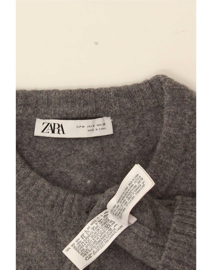Женский укороченный кардиган Zara UK 12, шерсть среднего серого цвета
