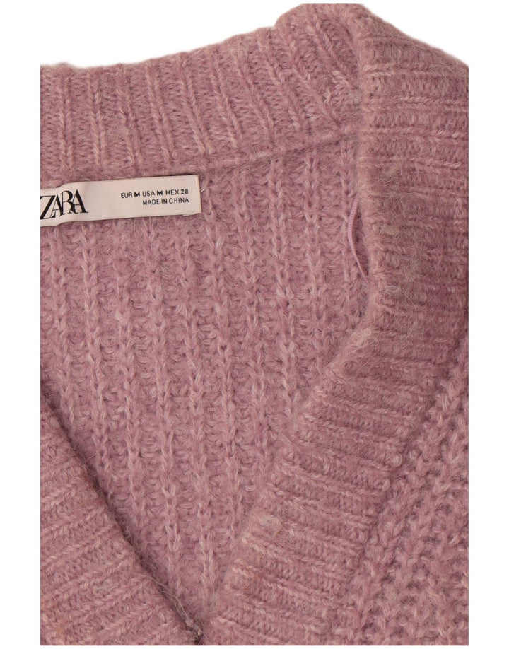 Женский свободный кардиган Zara UK 14, полиэстер среднего розового цвета