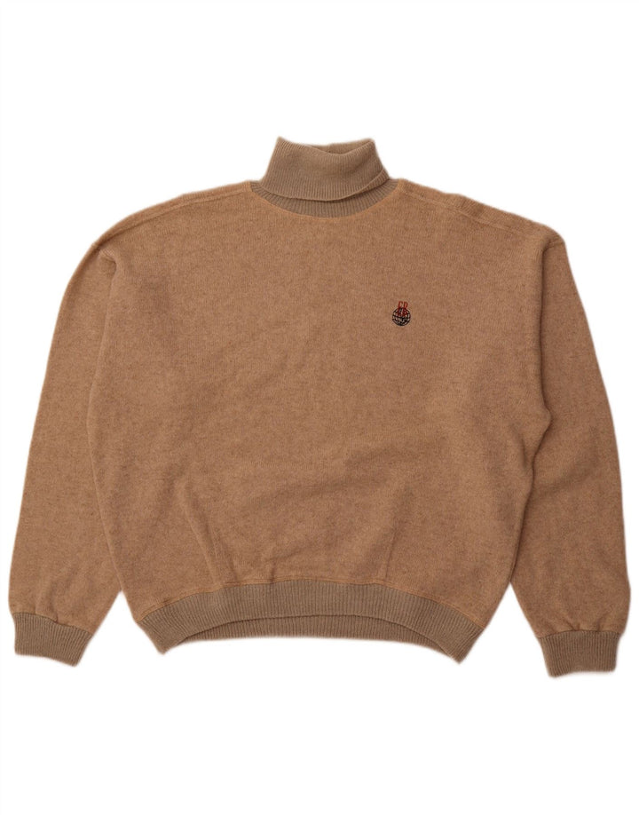 ВИНТАЖНЫЙ женский свободный джемпер с высоким воротником, Великобритания, 18 XL, бежевый, шерстяной