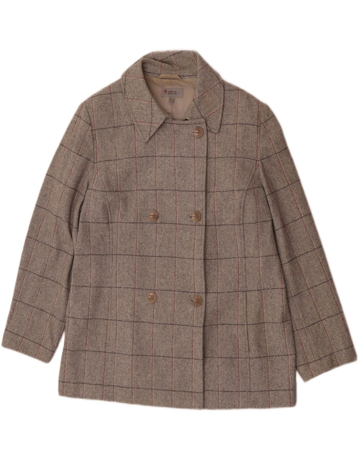 Женское двубортное пальто Marks & Spencer UK 18 XL, серое в клетку, новая шерсть