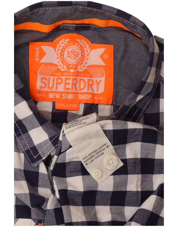 Мужская рубашка Superdry 2XL, темно-синяя, хлопок в мелкую клетку