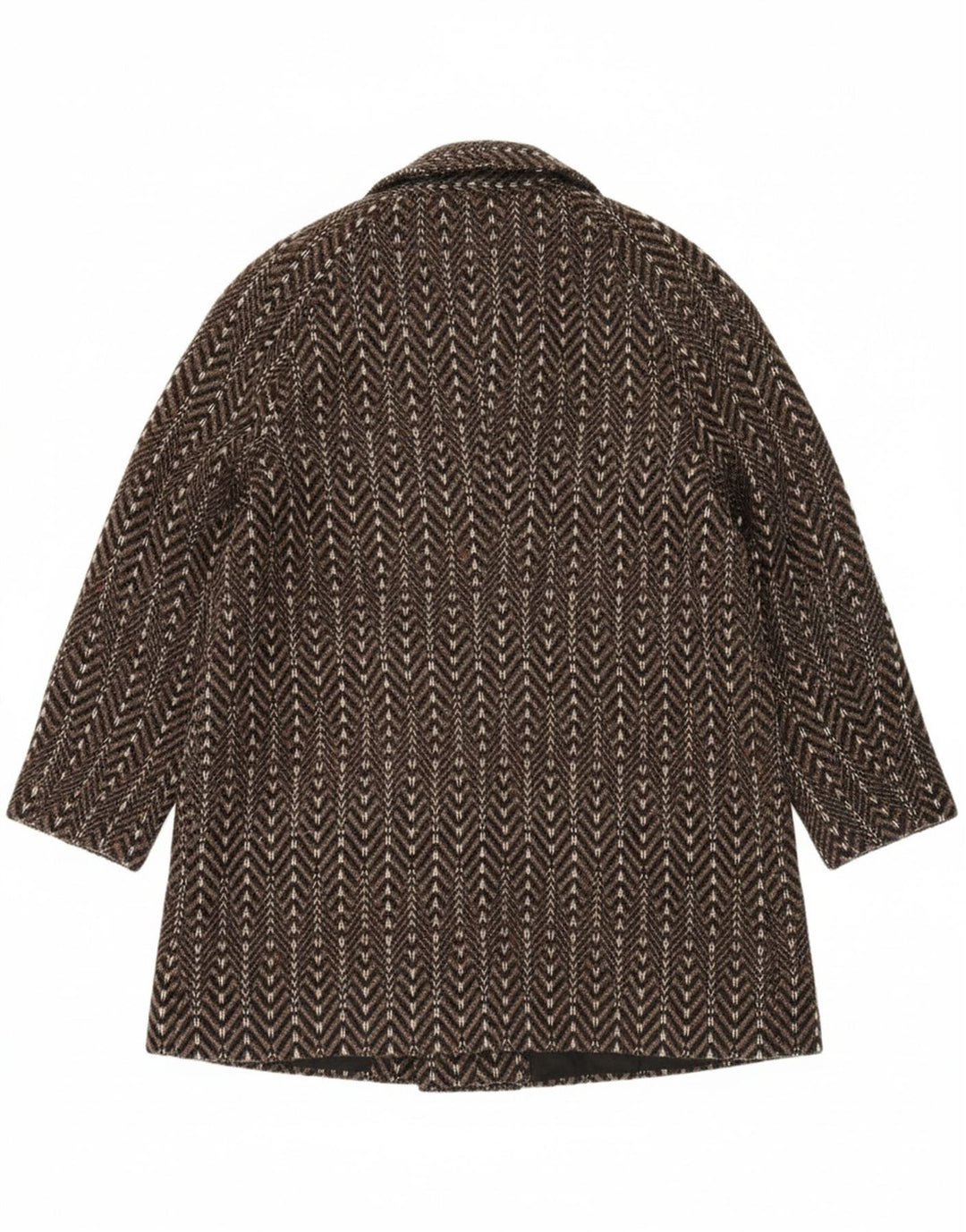 EASTEX Womens Overcoat UK 16 Large Brown Chevron Wool