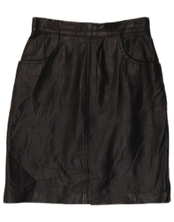 Винтажная женская кожаная юбка с высокой талией IT 42 Medium W24 Черная