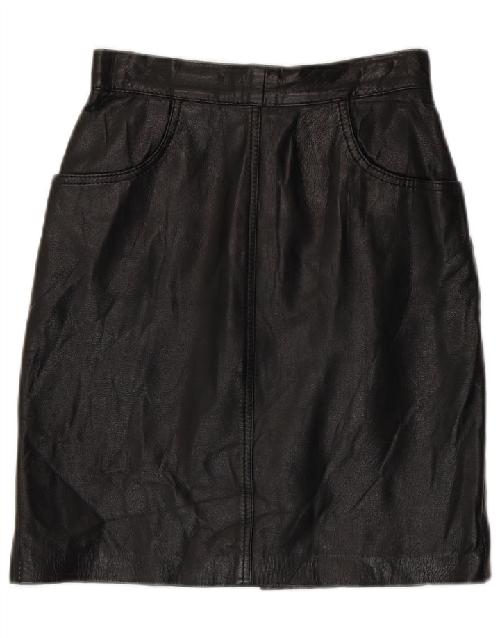 Винтажная женская кожаная юбка с высокой талией IT 42 Medium W24 Черная