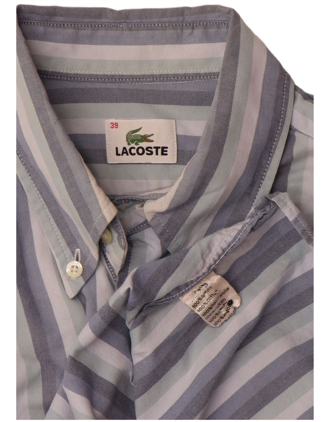 Мужская рубашка Lacoste, размер 39, хлопковая средняя синяя полоска