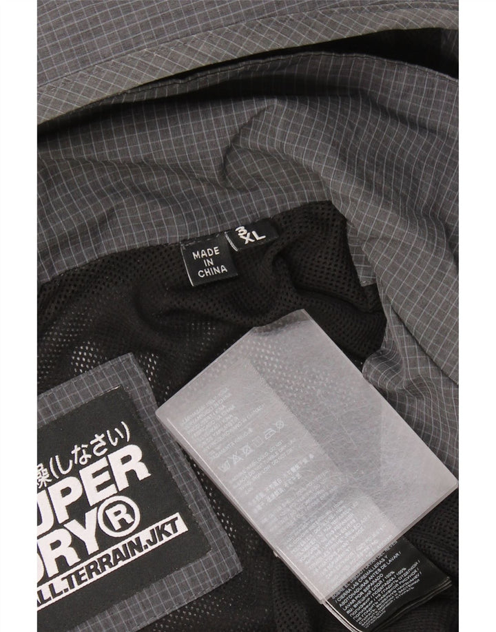 Мужская дождевик с капюшоном Superdry UK 46 3XL Серый полиэстер в клетку