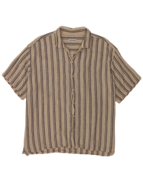 Мужская рубашка с коротким рукавом Jack & Jones XL, хлопковая бежевая полоска