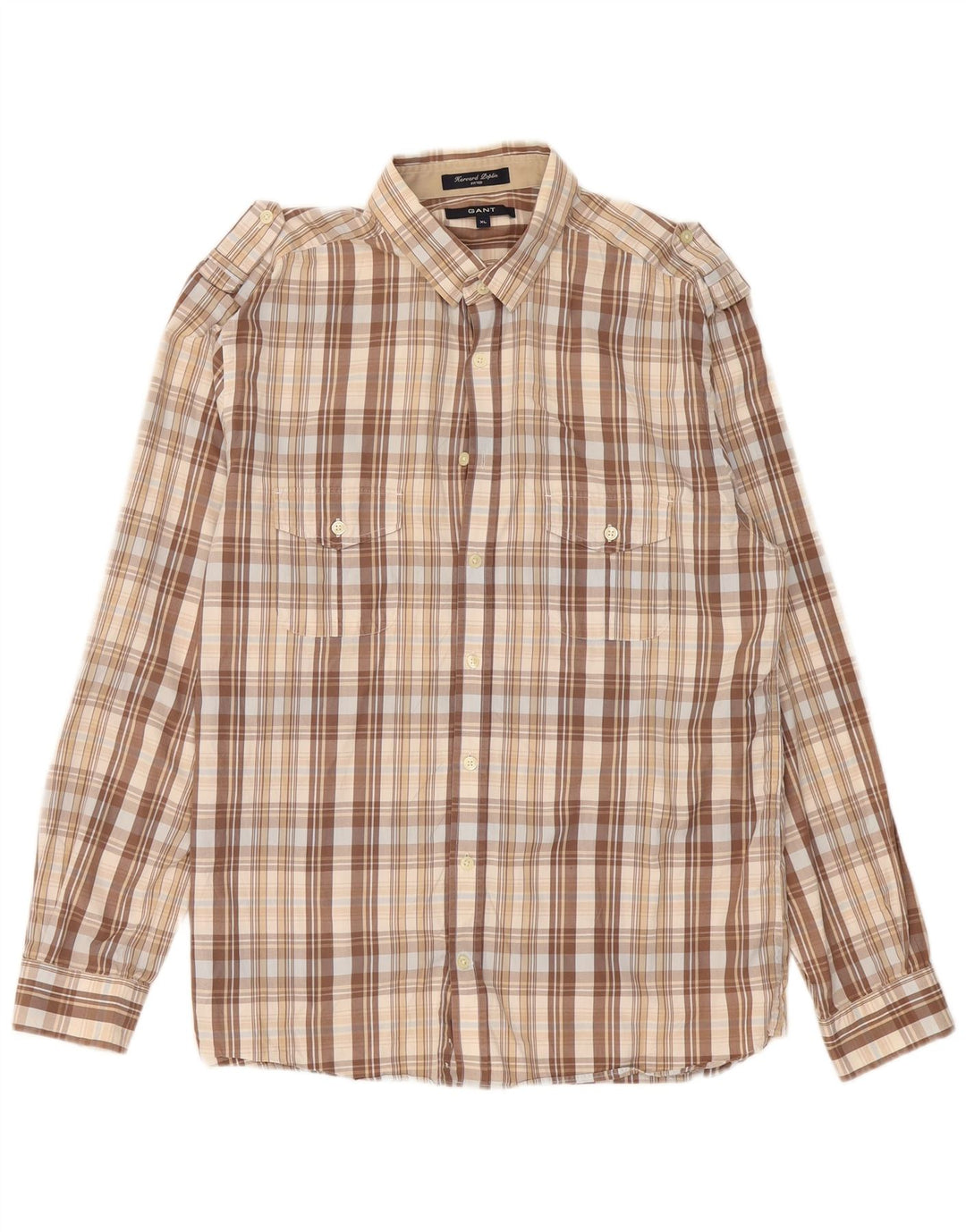 Мужская рубашка в стиле милитари GANT XL, хлопковая бежевая клетка