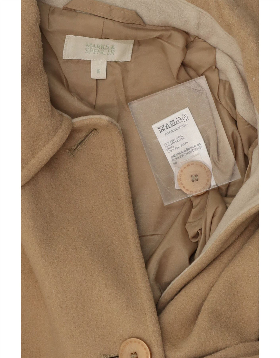 MARKS & SPENCER Womens Overcoat UK 16 Large Beige New Wool Vintage Marks & Spencer and Second-Hand Marks & Spencer from Messina Hembry 