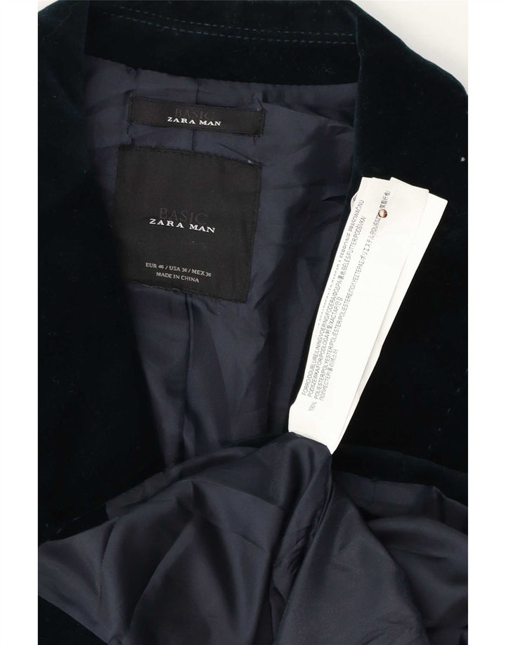 Мужской велюровый пиджак Zara с 2 пуговицами, цвет EU 46, маленький темно-синий, полиэстер