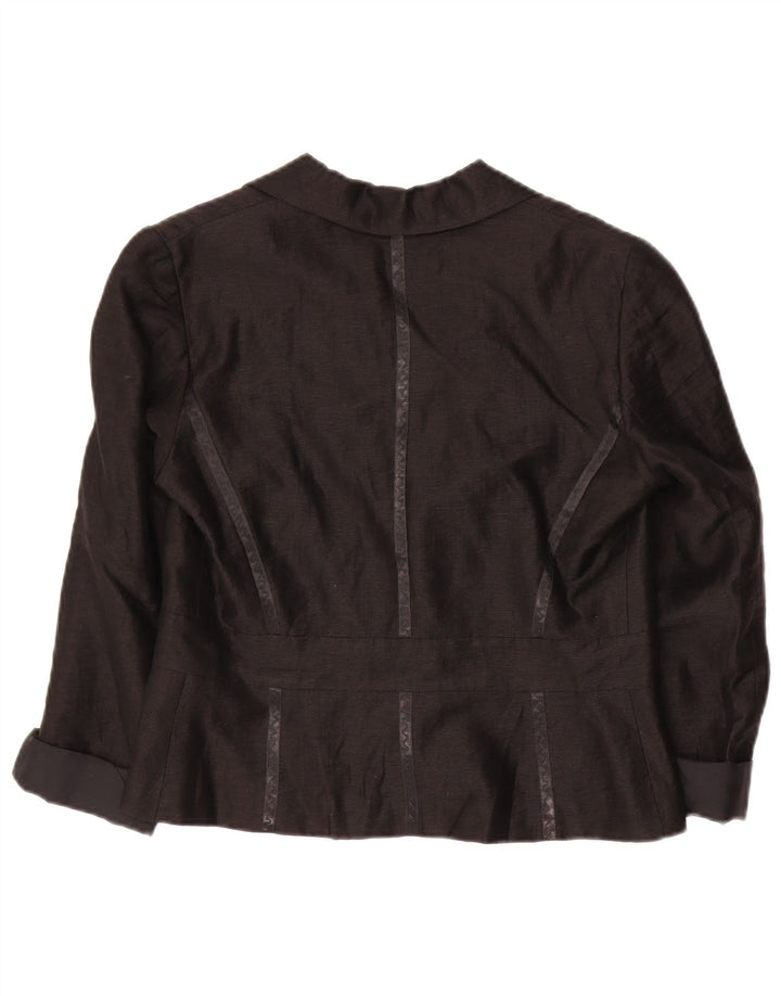 FEE G Womens 3 Button Blazer Jacket UK 12 Medium  Black Linen