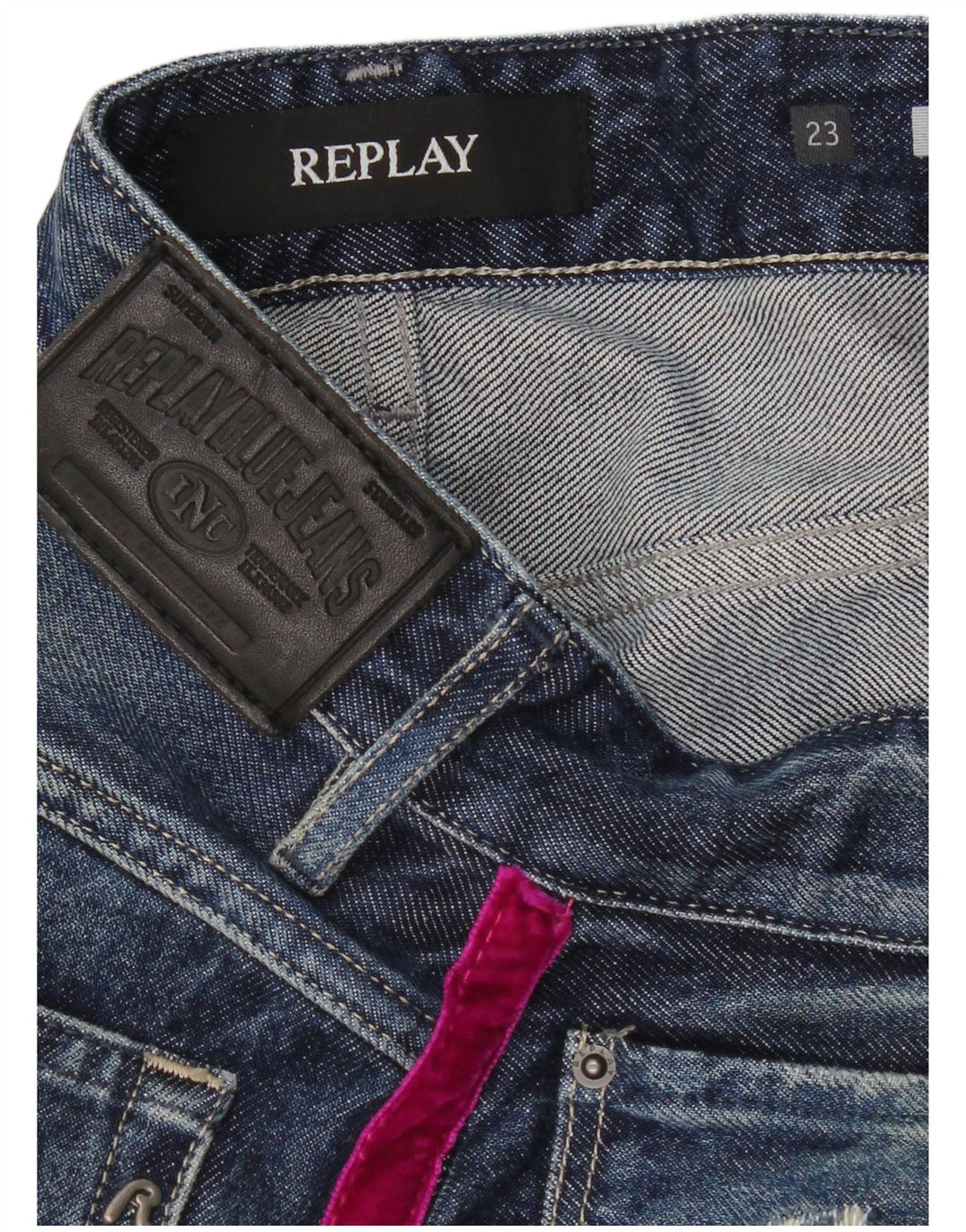 REPLAY Womens Distressed Slim Jeans W23 L28 Blue Colourblock