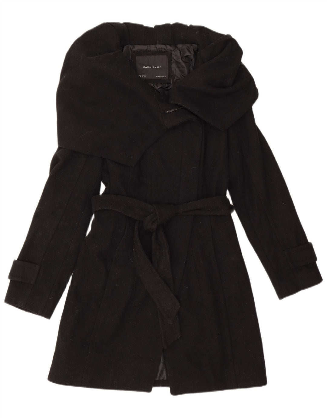 Женский тренч Zara UK 12, средний черный, шерсть