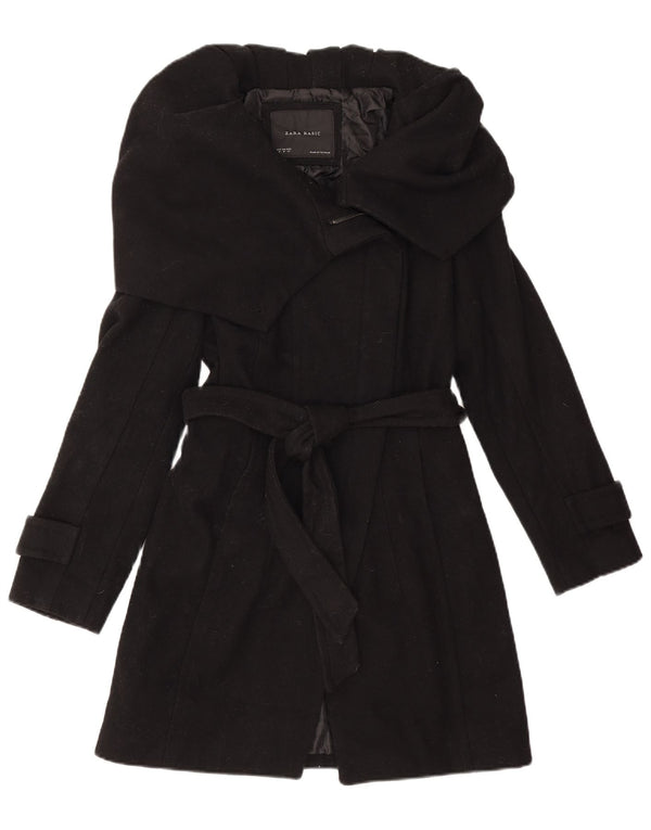 Женский тренч Zara UK 12, средний черный, шерсть