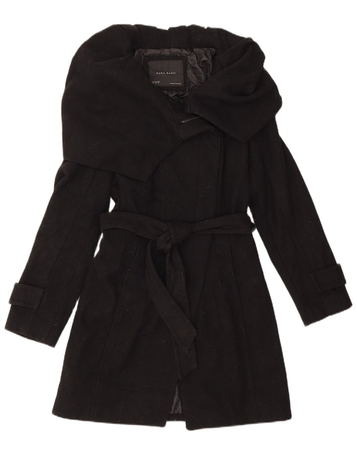 Женский тренч Zara UK 12, средний черный, шерсть