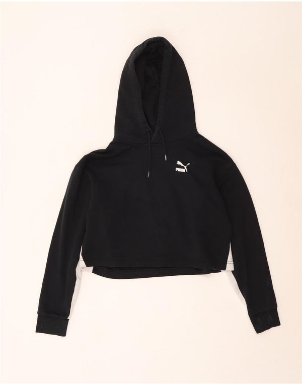 Puma Womens Crop Oversized Hoodie Jumper UK 10 Small Black Colourblock