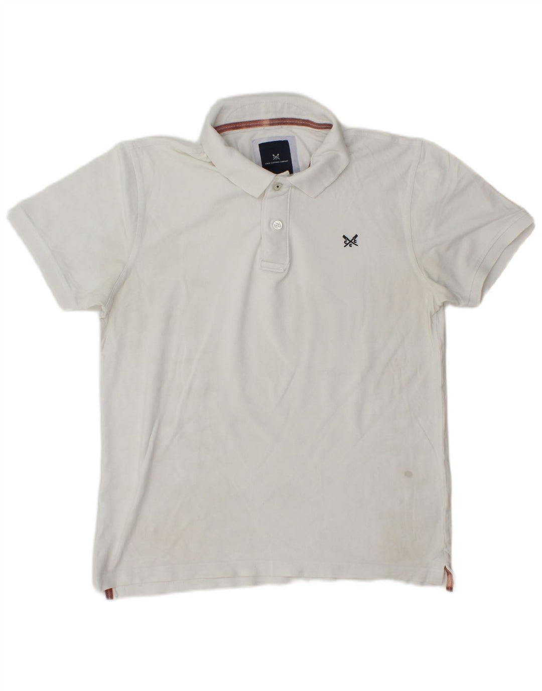 Crew Clothing Мужская рубашка поло среднего размера из белого хлопка