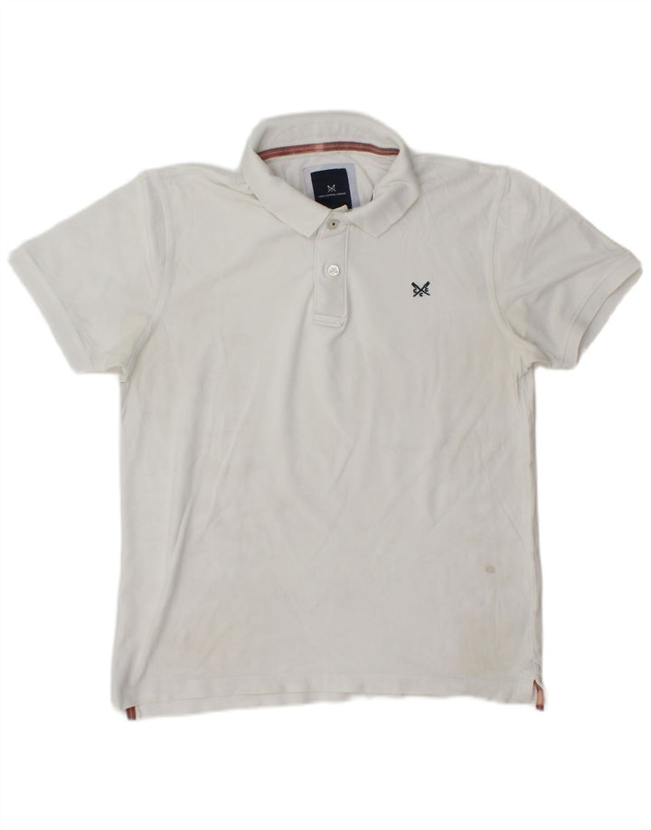 Crew Clothing Мужская рубашка поло среднего размера из белого хлопка