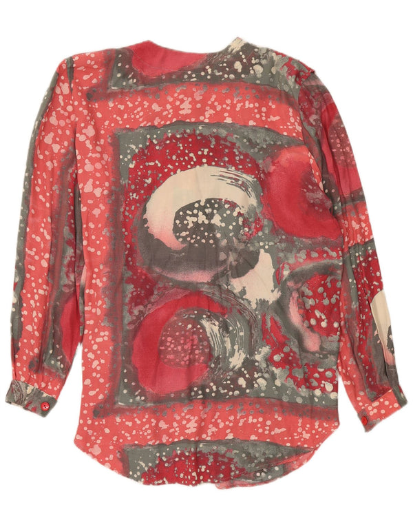 Винтажная женская рубашка-блузка с длинным рукавом с абстрактным узором, Великобритания 20, 2XL, красная