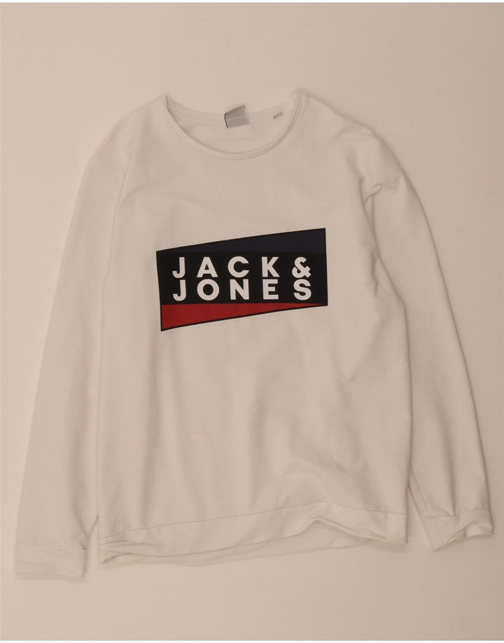 Мужской свитшот с рисунком Jack & Jones, большой белый хлопковый джемпер