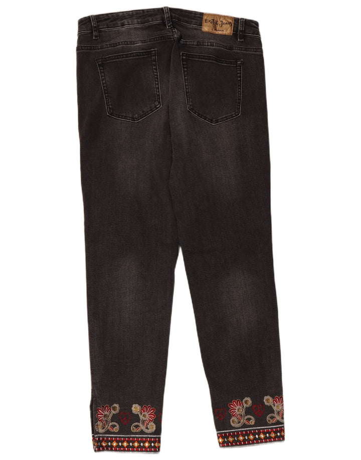 Женские прямые джинсы Desigual W32 L28 Серые с цветочным принтом