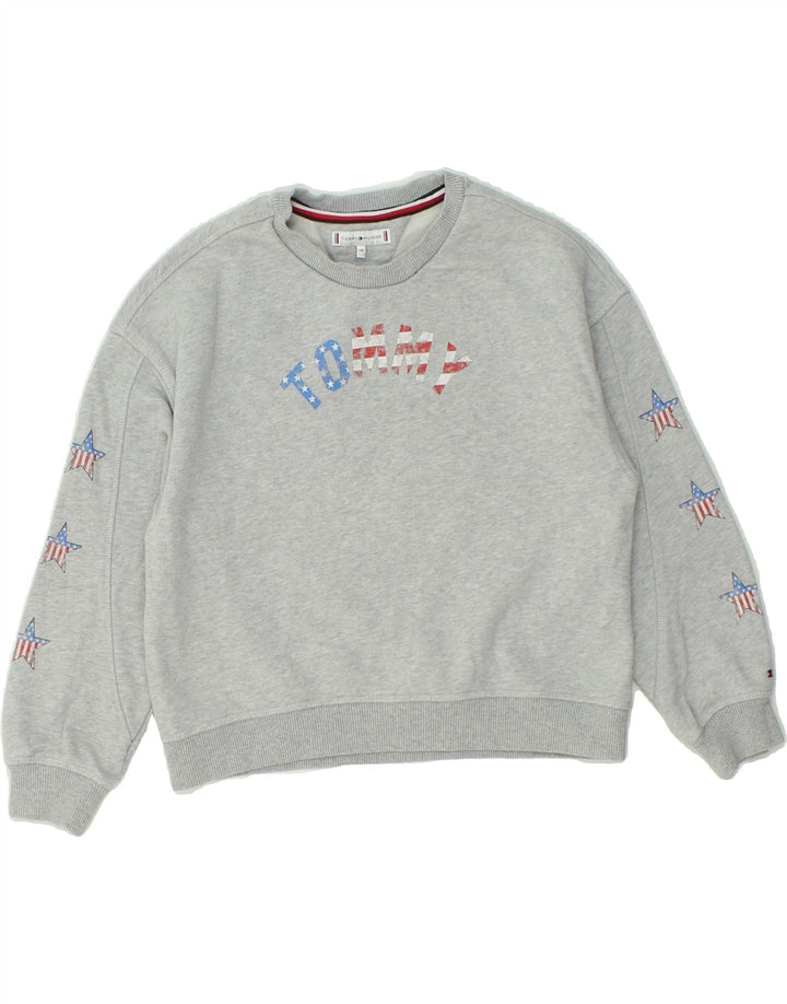 TOMMY HILFIGER Boys Graphic Sweatshirt Jumper 9-10 Years Grey Flecked Vintage Tommy Hilfiger and Second-Hand Tommy Hilfiger from Messina Hembry 