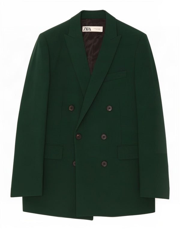Женский двубортный пиджак большого размера Zara UK 6 XS, зеленый вискоза