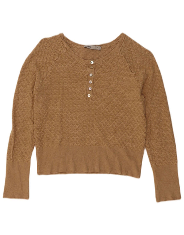 Oasis Womens Crop Boat Neck Jumper Sweater UK 12 Medium Beige Geometric
