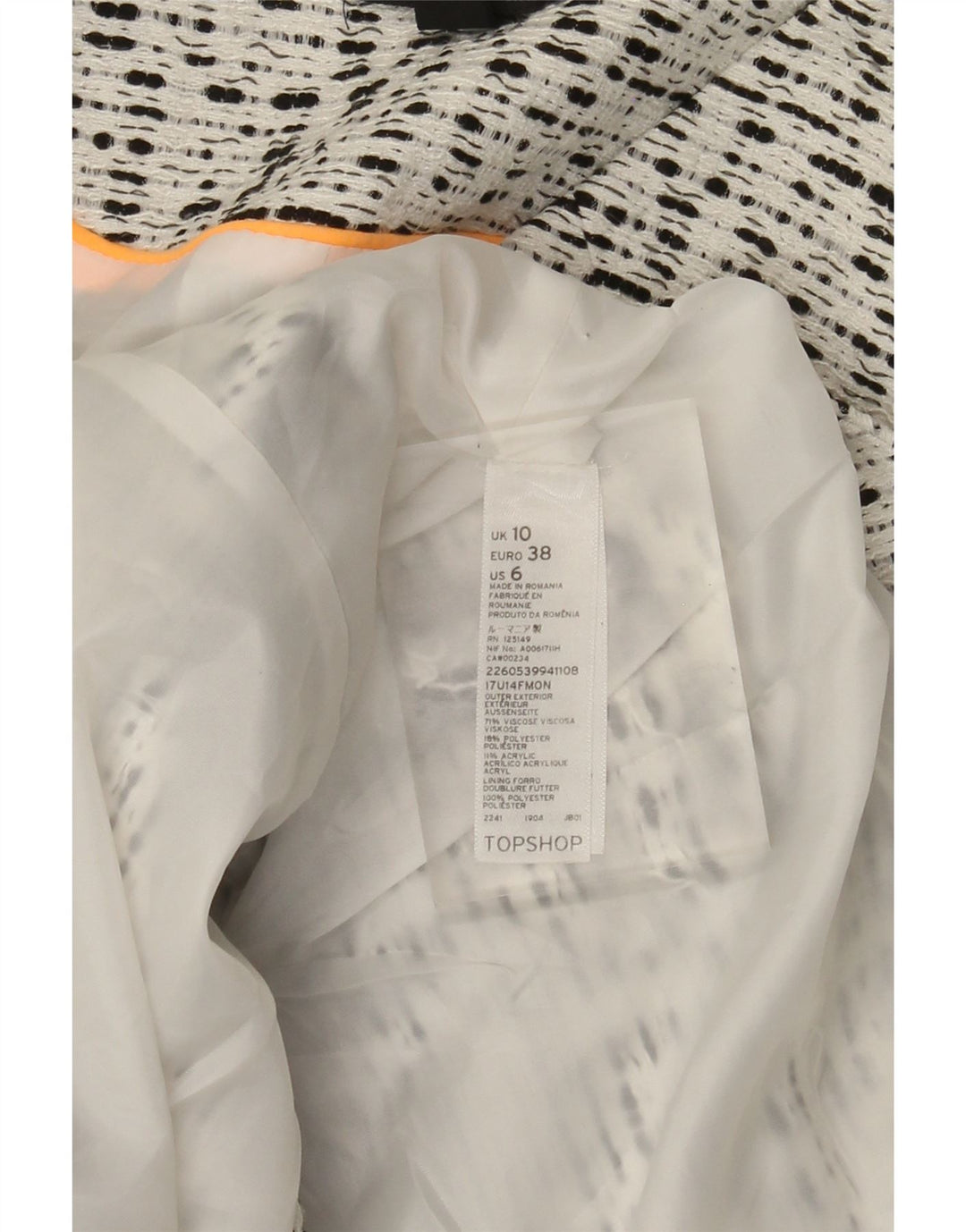 Женский открытый пиджак Topshop UK 10, маленький белый вискоза с крапинками