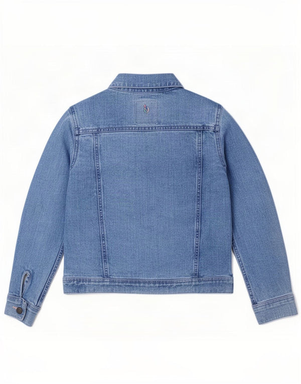 Fat Face Girls Denim Jacket 7-8 Years Blue Floral Cotton