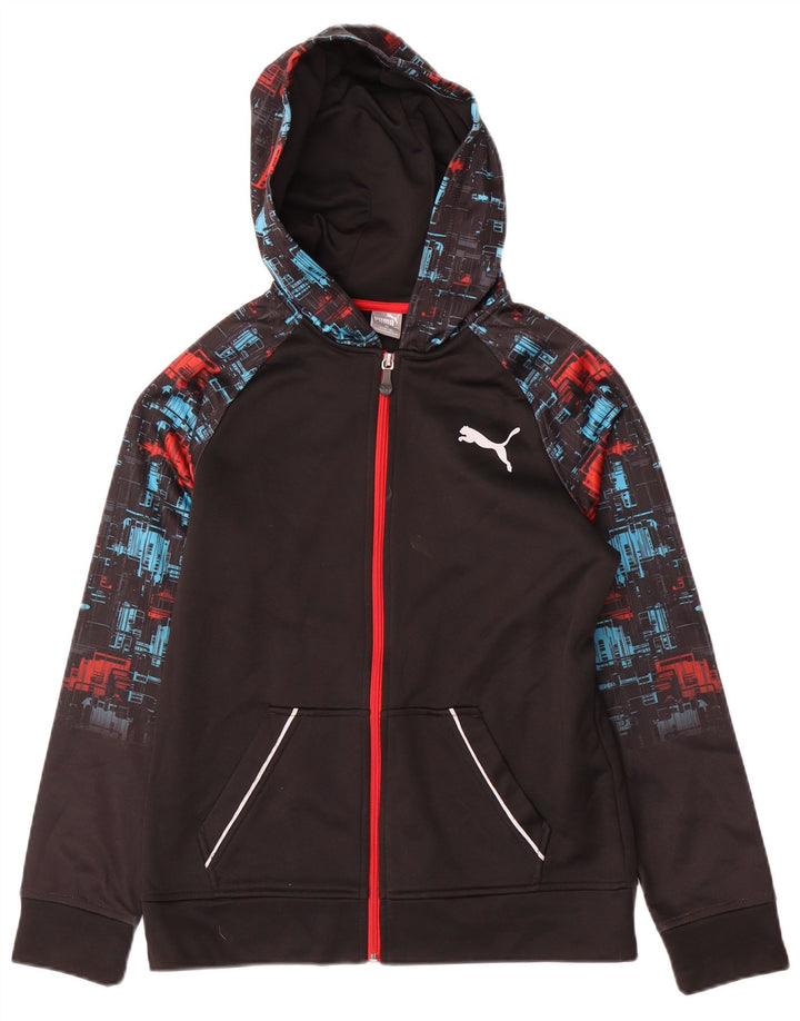 Свитер с капюшоном на молнии для мальчиков Puma, 14–15 лет, большой черный полиэстер с геометрическим рисунком