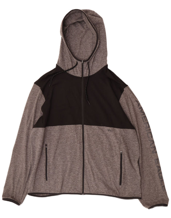 Мужской свитер с капюшоном и молнией с графическим рисунком American Eagle, 2XL, серый с цветными блоками
