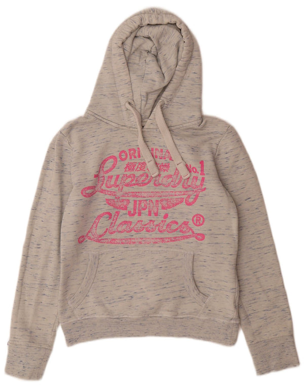 Женский джемпер с капюшоном Superdry UK 10, маленький серый хлопок с крапинками