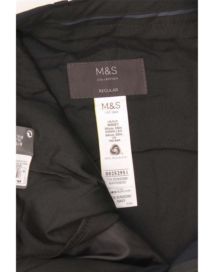 Мужские брюки стандартного костюма Marks & Spencer W34 L33 темно-синие, шерсть