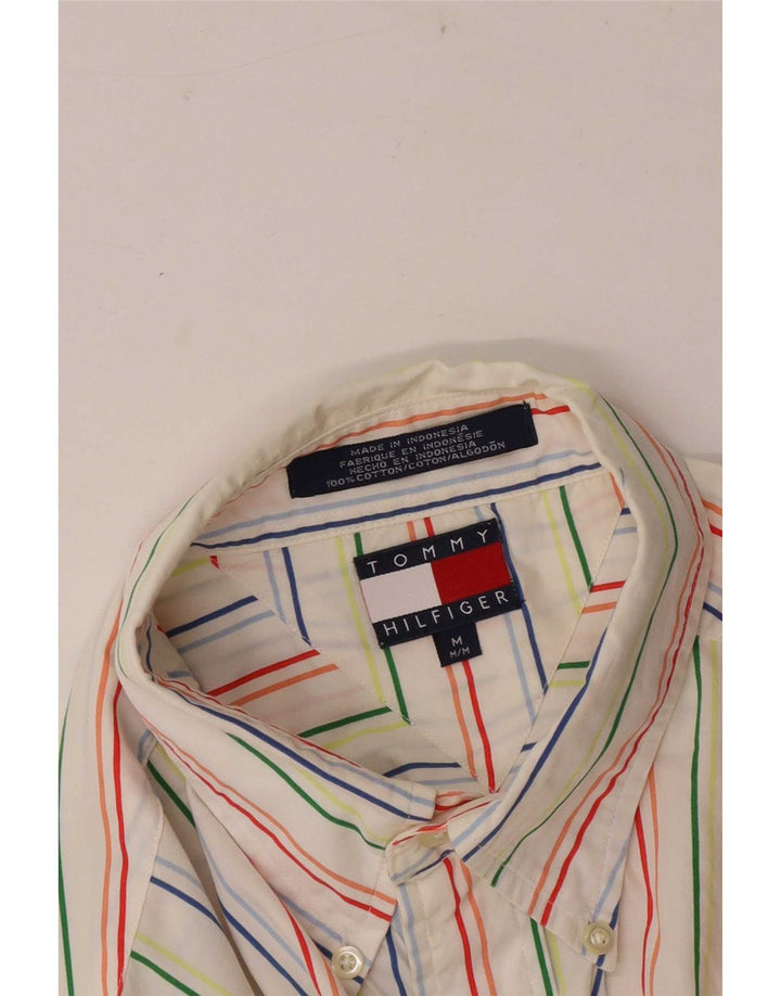 Tommy Hilfiger Мужская рубашка стандартного кроя с коротким рукавом среднего размера, белая полоска