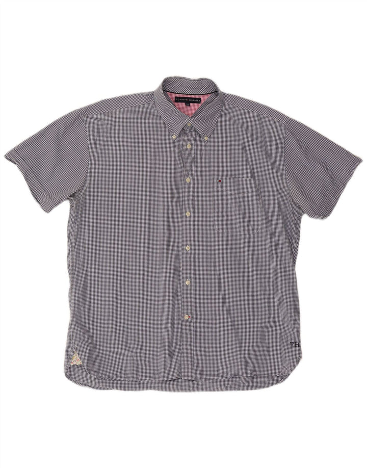 TOMMY HILFIGER Мужская рубашка с коротким рукавом, 2XL, синяя, хлопок в мелкую клетку