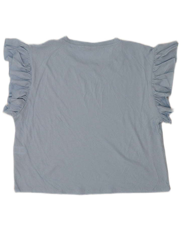 Женская блузка Zara Top UK 14, хлопковый средний синий цвет