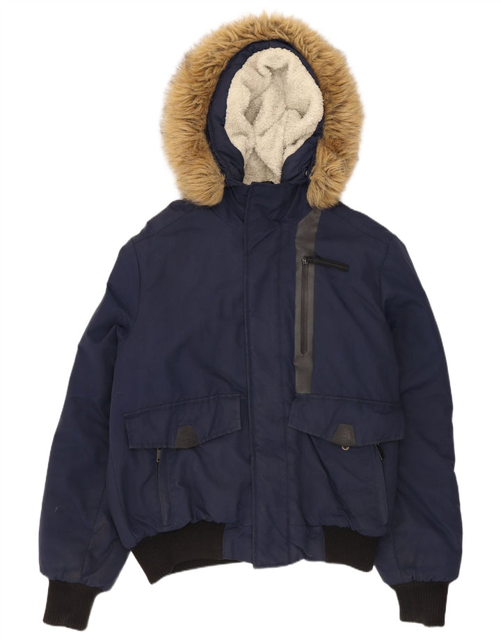 Мужская утепленная куртка-бомбер Superdry с капюшоном UK 38, средний темно-синий нейлон