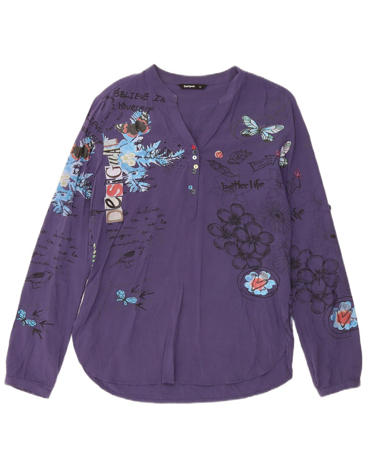 Женская пуловерная рубашка Desigual UK 14, средний темно-синий с цветочным принтом, вискоза